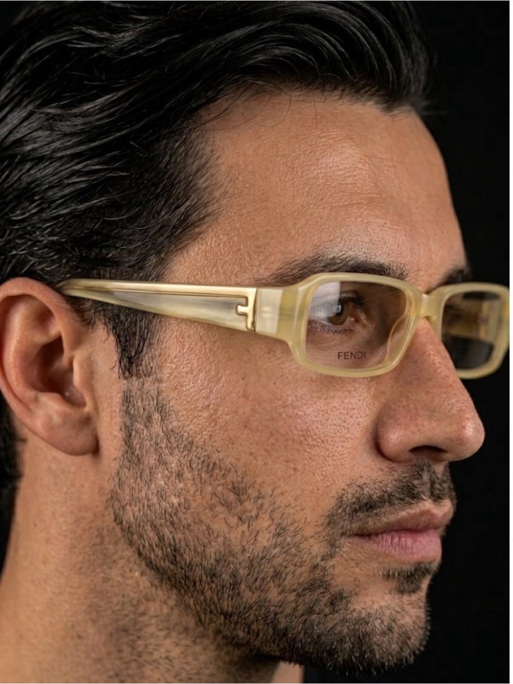 Vtg Fendi F594 264 Pearl Beige Y2K Rectangle Glasses Zucca Logo Deadstock Set